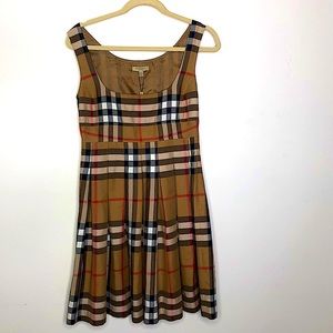 Burberry vintage check cotton sleeveless dress with pleated skirt